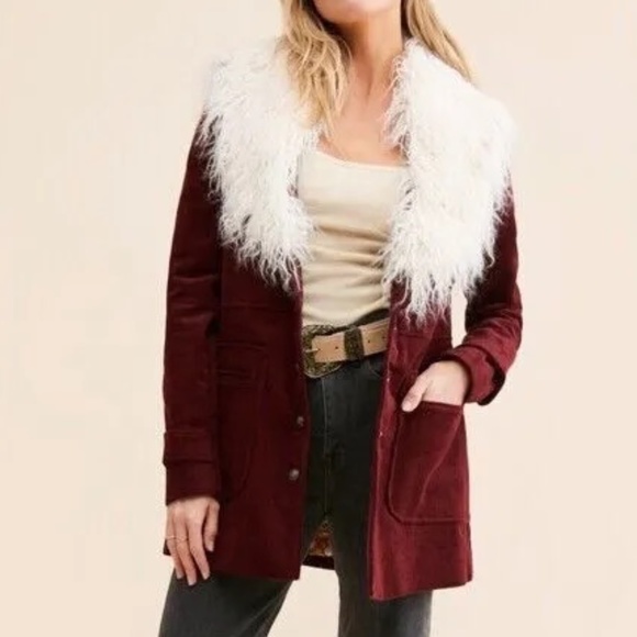 Free People Jackets & Blazers - Free People Lady Lane Faux Fur Collar Corduroy Trench Coat Jacket